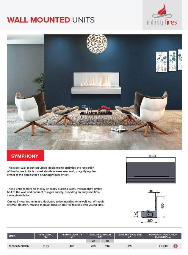 Infiniti 1000 Syphony Wall Mounted Fireplace